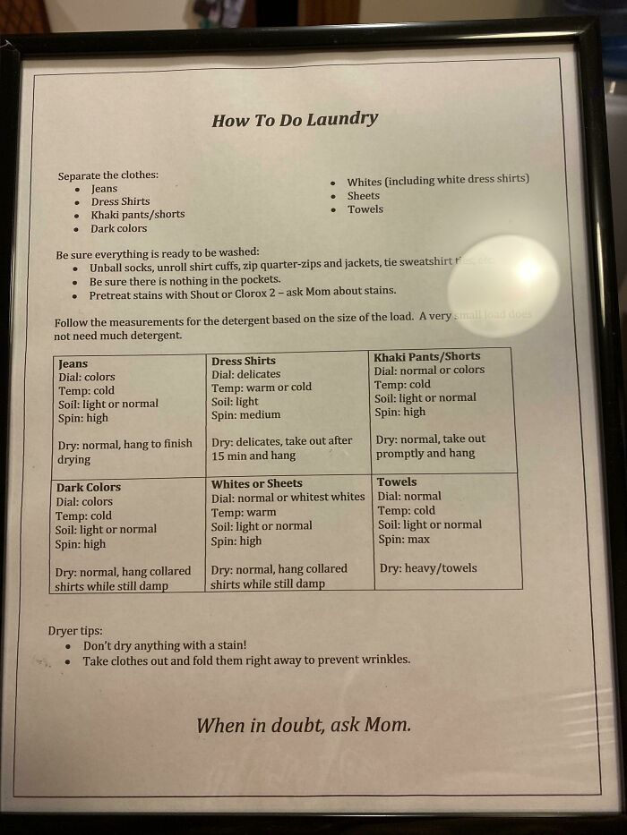 My Mother Made A Framed Sheet To Help Me Do Laundry More