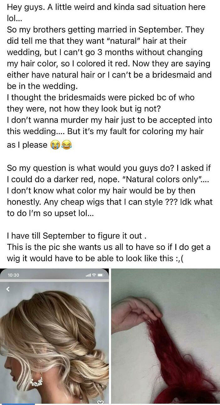 Bridesmaid Dyes Hair Red After Bride Asks Her Not Too
