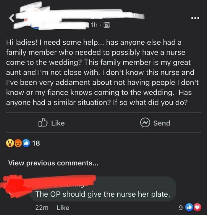 Bride Doesn’t Want Her Great Aunt’s Nurse To Attend The Wedding
