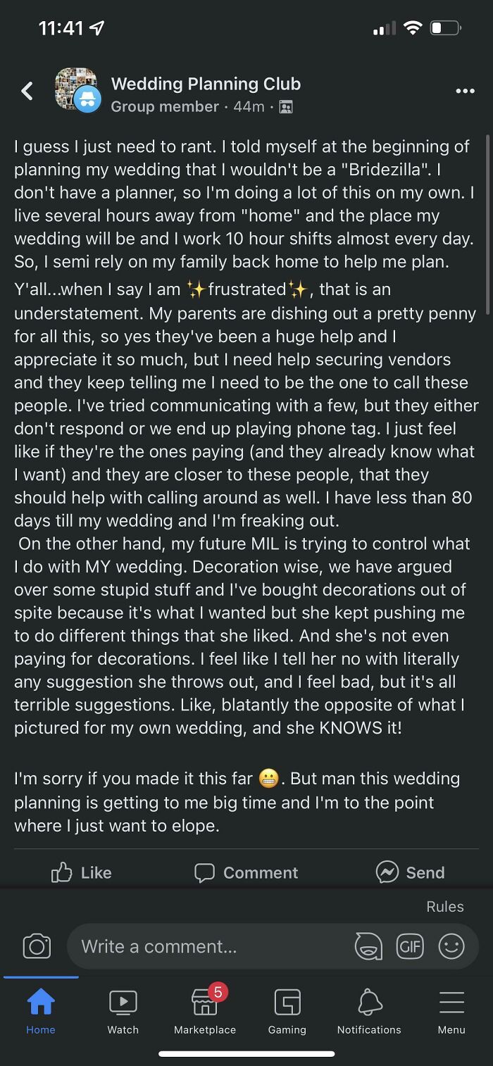 “Parents Are Paying For Everything So They Should Do Everything For Me, But Also My Mil Is Helping Me Plan And I Hate It”