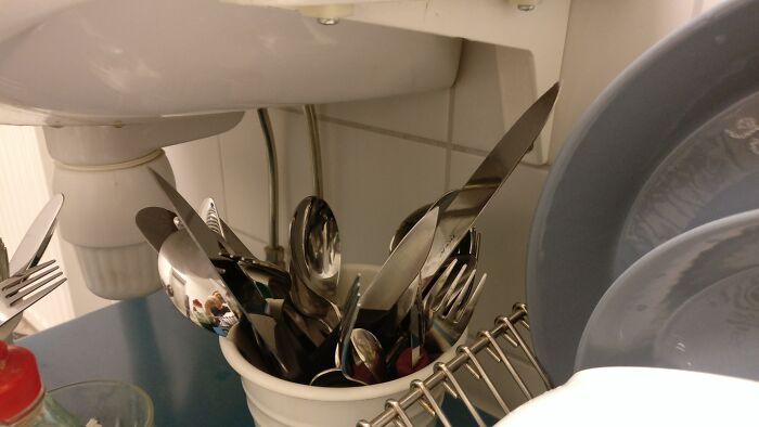 My Coworkers Have Left Three Sharp Knives Blade Up In The Cutlery Basket Under The Sink