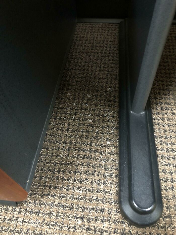 The Side Of My Coworkers Desk Where They Leave Dead Skin And Nail Clippings