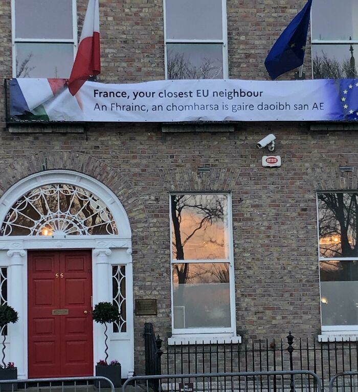 New Banner Outside The French Embassy