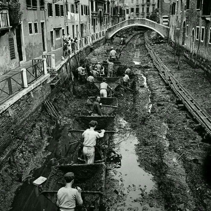 The Famous Canals In Venice Being Drained And Cleaned, 1956