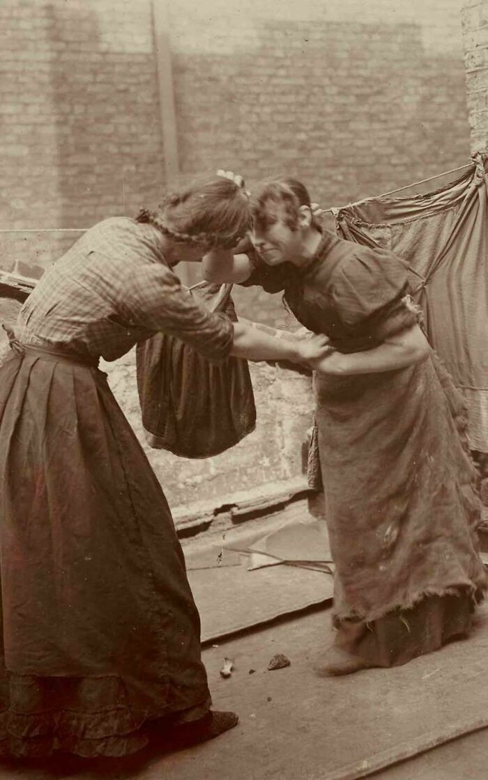 Drunken Women Fighting On A Rooftop. London, 1902