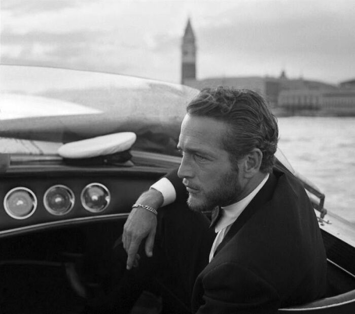Paul Newman Boating In Venice, Italy During A 1963 Film Festival