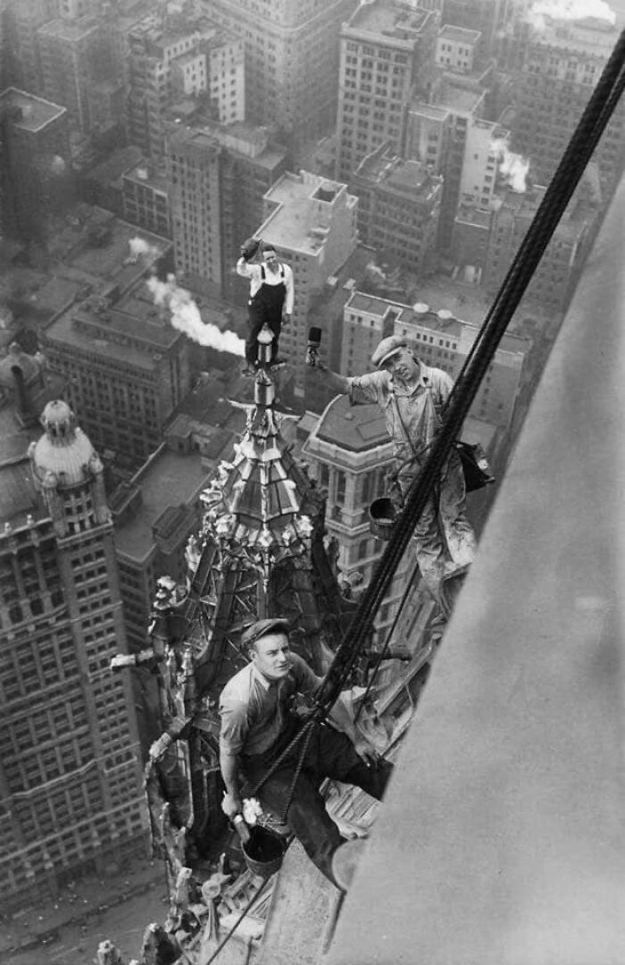 Painters Atop The Woolworth Building In New York City, 1926