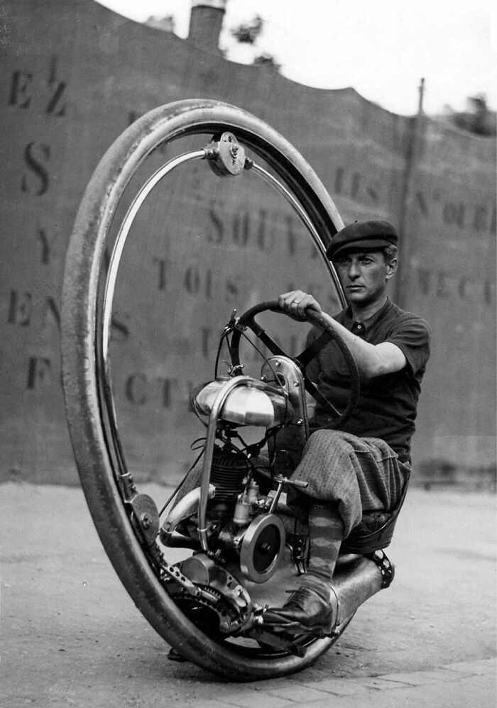 Davide Chislagi Testing His Single-Wheel Engine, 1933