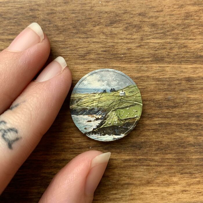 I’m An Artist Who Paints Landscapes On Coins, Just Finished This And Thought I’d Share