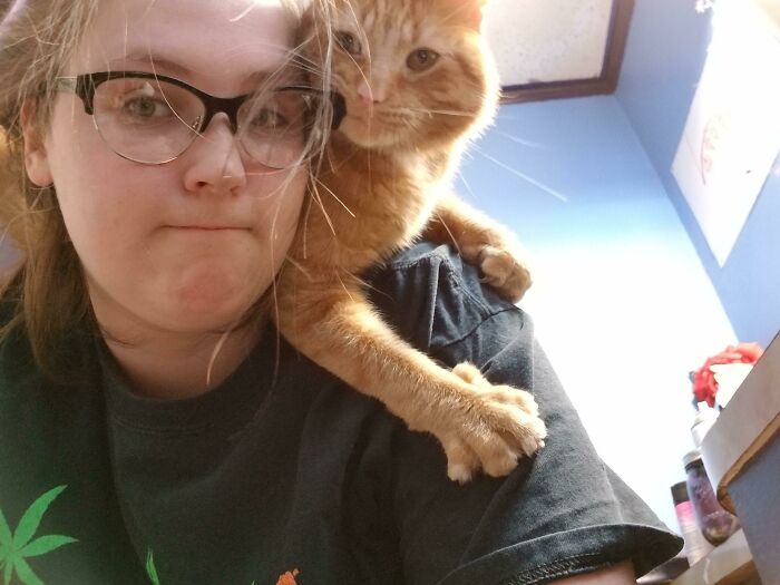 Oliver (1.5 Years Old) Has Always Been A Shoulder Riding Kitty With No Compression Of Personal Space