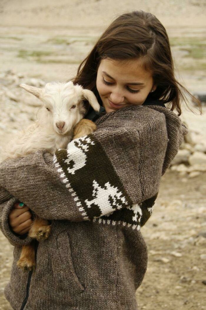 My Sister Holding A Baby Goat In Northern India