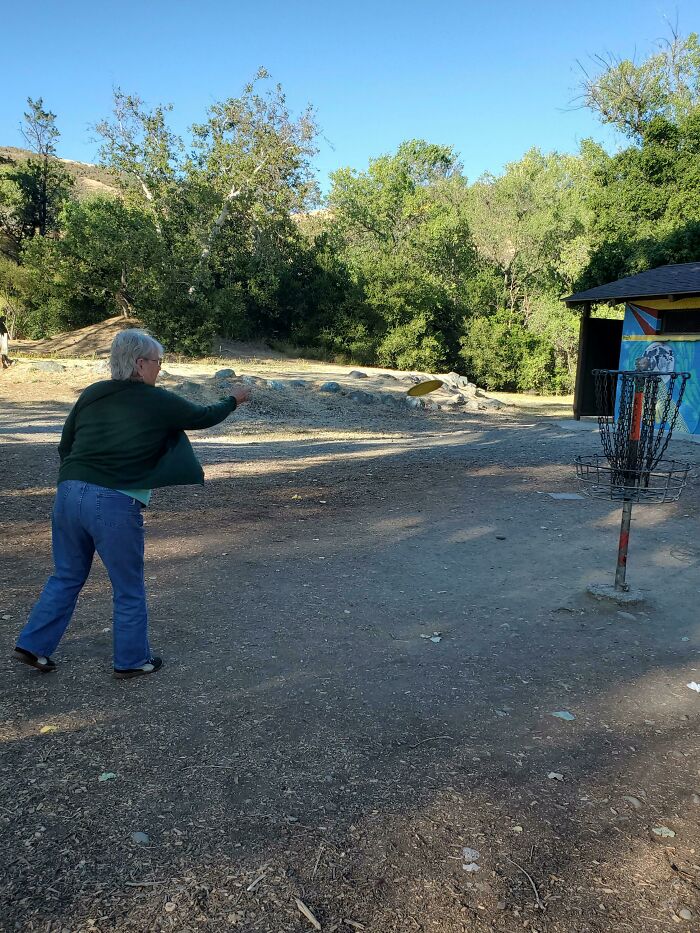 My 90 Year Old Mother In-Law Went Disc Golfing With Us Today. She Rocked It! 