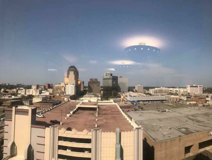 The Reflections Of Ceiling Lights Appear To Be Alien Ships Descending On Shreveport