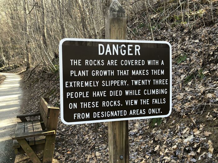 Posted On A Hiking Trail At A Very High Waterfall