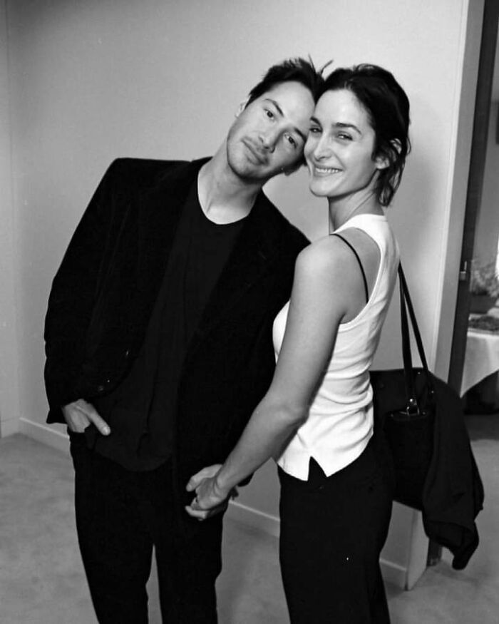 Keanu Reeves And Carrie Anne Moss Celebrating The Release Of "The Matrix", 1999