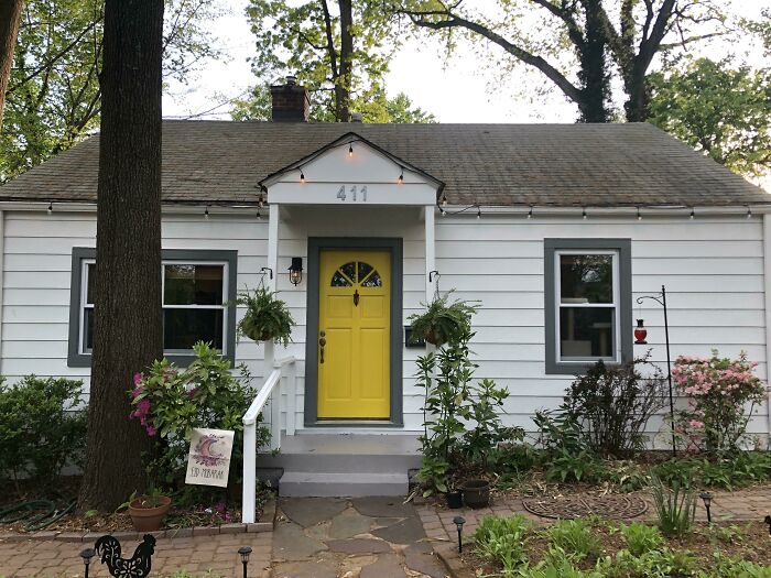 Yellow House Repainted. Now With White Portico