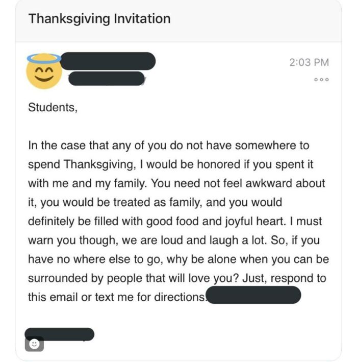 Professor Inviting Students Over For Thanksgiving