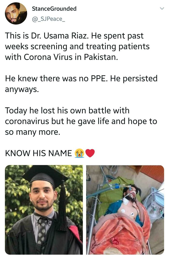 Dr. Usama Riaz Has Spent Weeks Screening, Treating Coronavirus Patients Even Then He Knew Ppe Was Not Available. He Lost His Battle Today. Remember His Name