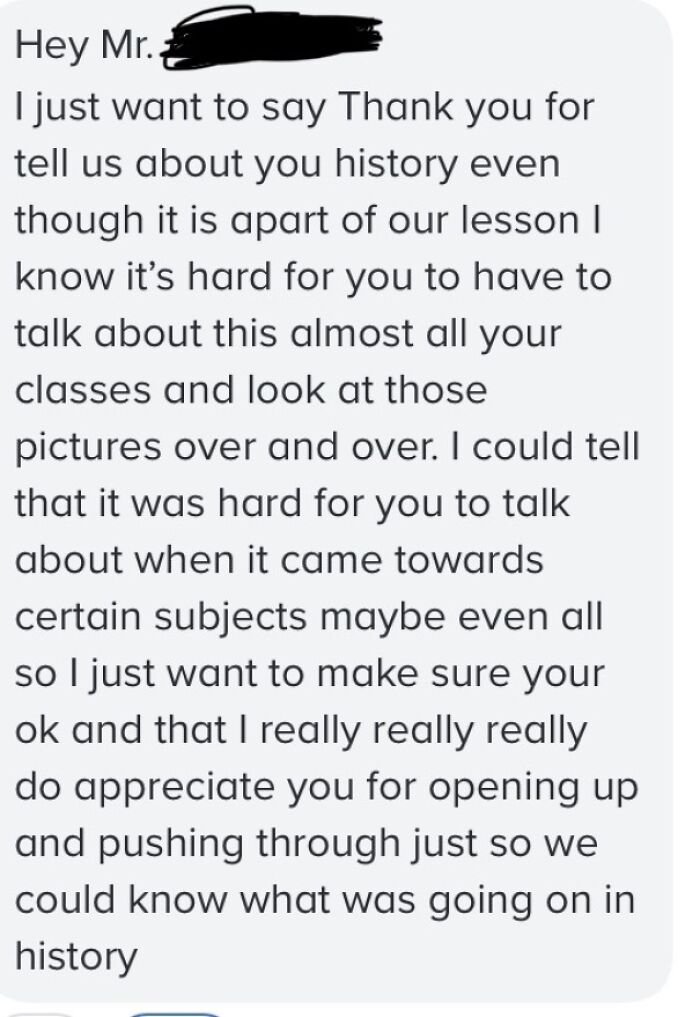 I Am A Teacher. I Am Also Jewish. I Received This Message Today From A Student After My Introductory Lesson On The Holocaust.