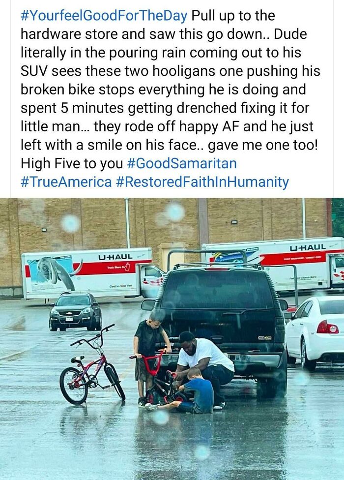 He Didn't Care If It Was Pouring Down Rain, He Wasn't Going To Stop Till He Fixed That Bike For The Little Man. Respect.