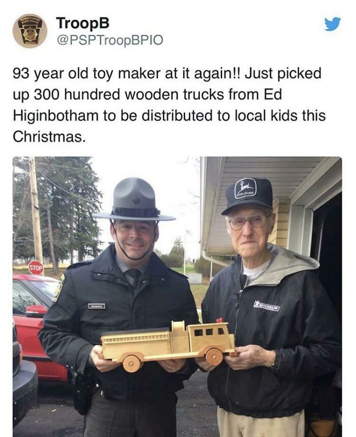 93 Yr Old Toy Maker Makes 300 Wooden Trucks For Kids At Christmas