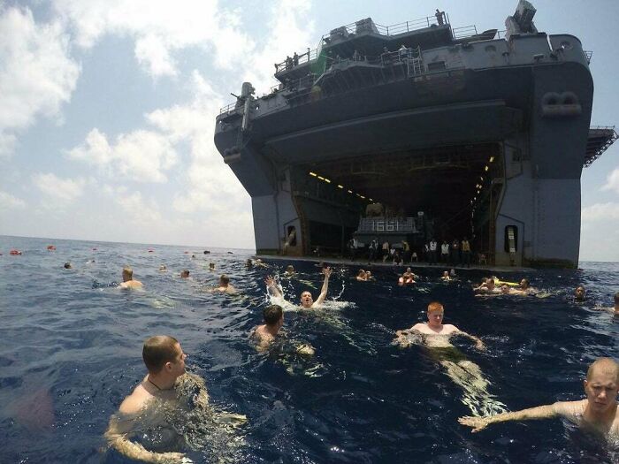 Swimming Next To A Ship In The Open Ocean, Miles From Land