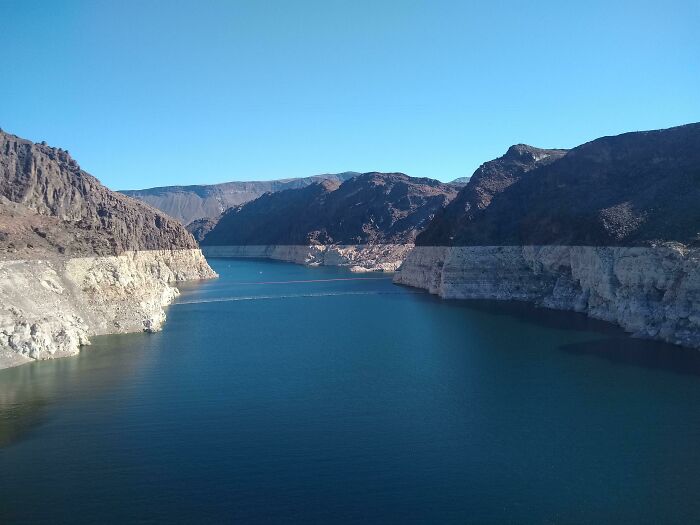 It's So Weird Knowing The Hoover Dam Is This Deep. The White Line Is Where The Water Usually Is