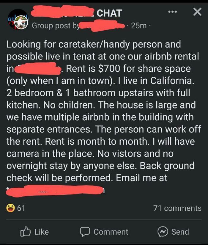 Pay Me $700/Month To Be My Caretaker And Handyman