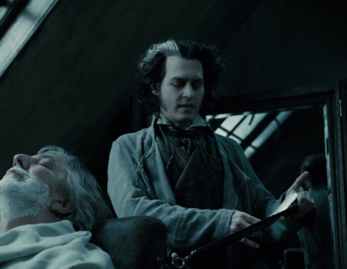 Johnny Depp, In Sweeney Todd, Strops His Straight Razor Backwards, With The Edge Advance Of The Spine, In Order To Dull The Razor And Thus Make For A More Painful Murder