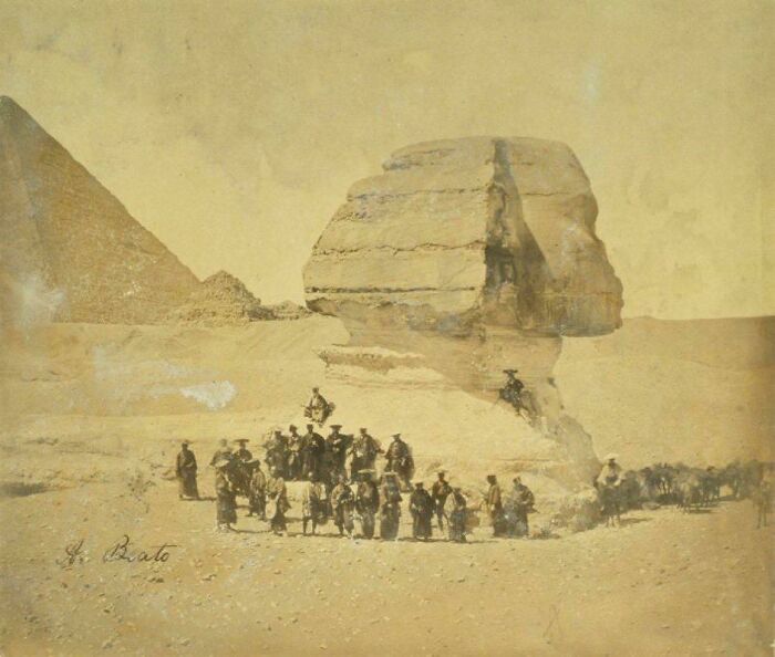 Un grupo de samuráis hizo un recorrido turístico por Egipto y se fotografió frente a la Esfinge, 1864