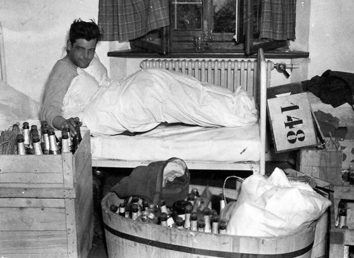 Captain Lewis Nixon Of The 101st Airborne Wakes Up After A Night Of Celebrating Courtesy Of Goerings Private Liquor, Wine And Champagne Collection, Austria May 4th 1945