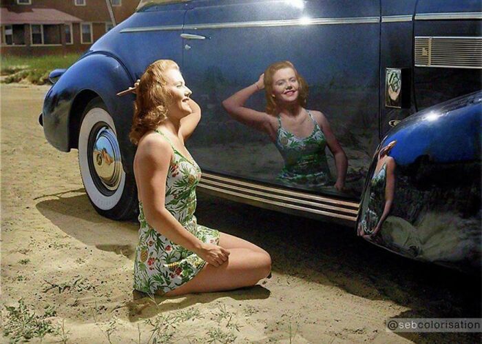 Cars And Girls, 1942 [colorized] 