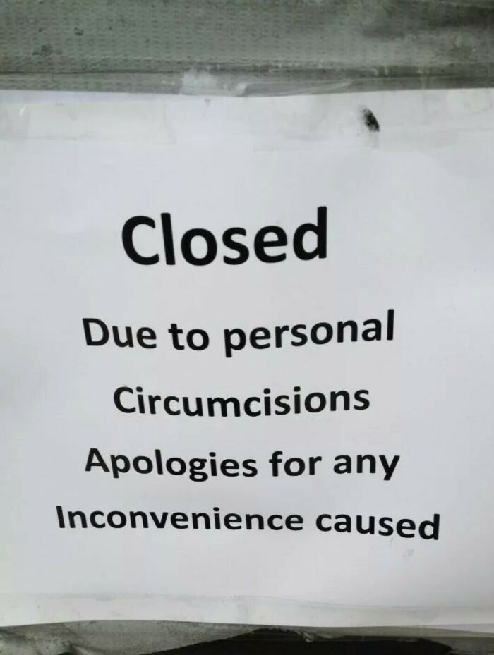 Closed For Personal Circumcisions