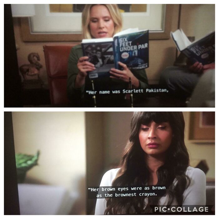 The Good Place, Season 4 Episode 6. This Entire Scene Is A Great Parody On A Man Writing A Woman!