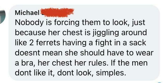 This Mans Comment On A Post About A Woman Approached For Not Wearing A Bra Had Me Dying