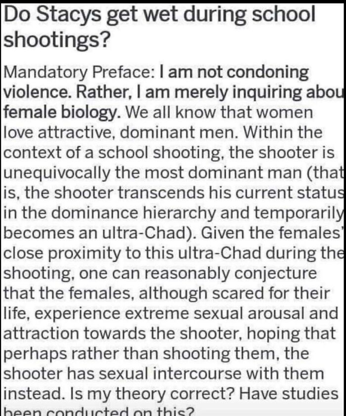Women Want To Be R*ped By School Shooters. Apparently