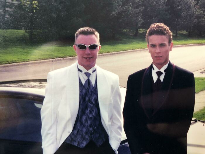 I’m The One In The White Tux Jacket And Plastic Gas Station Sunglasses Before Prom In 2002