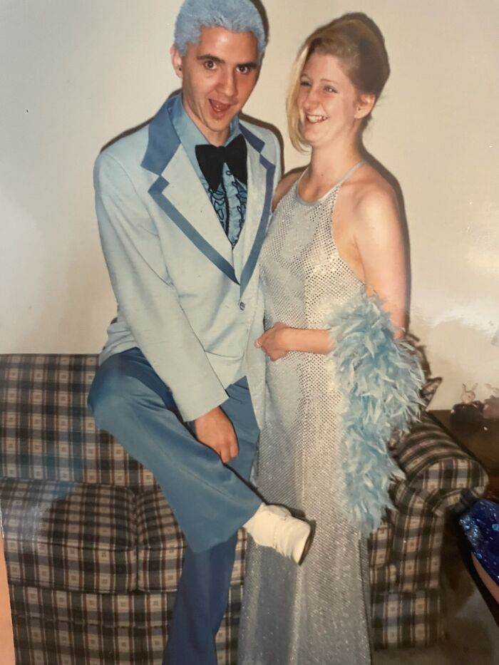 1996. I Said I'd Only Go To Prom If I Could Wear The 1970s High School Jazz Band Uniform I Stole. Matching Hair And Glossy White Shoes Were A Last Second Add