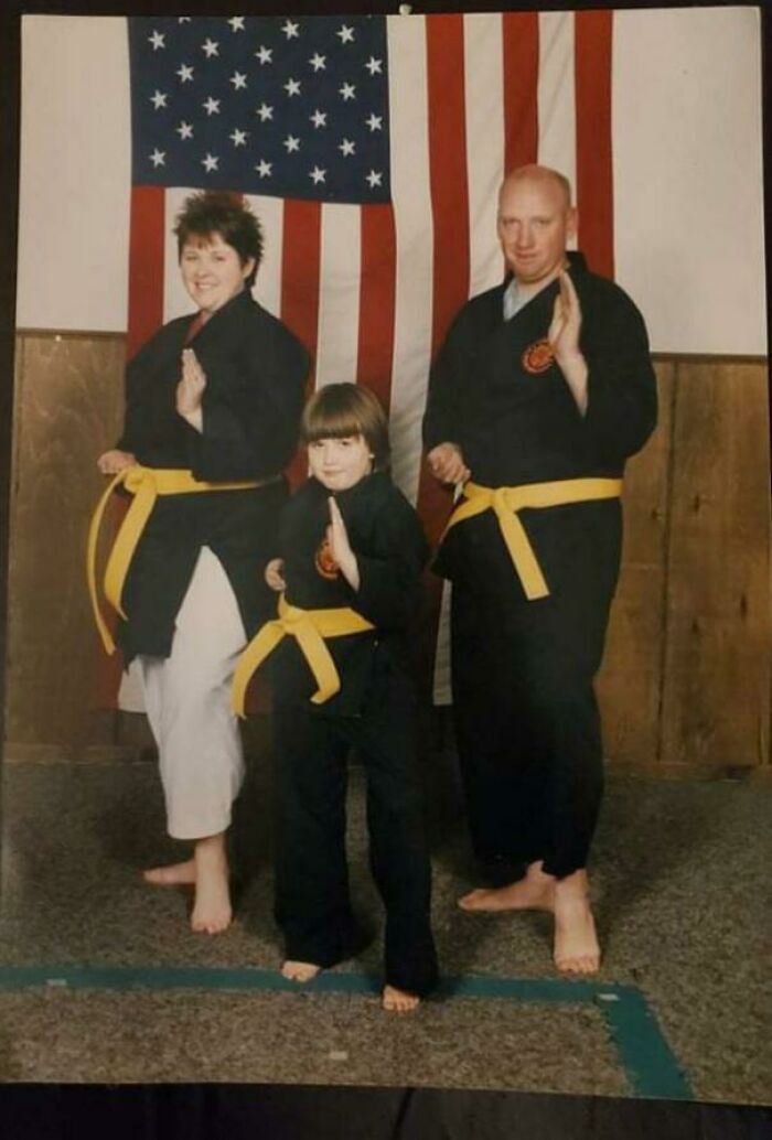 Please Enjoy This Photo Of Me And My Family From The Early 2000s. I Really Thought I Was A Karate Master And Wore My Gi Everywhere