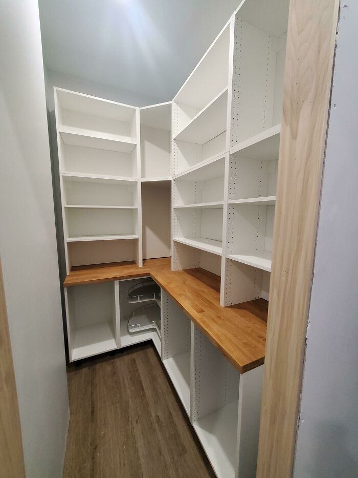 Finished Building Our New Pantry. I Used Sektion Wall Cabinets Without Their Bases To See More Countertop