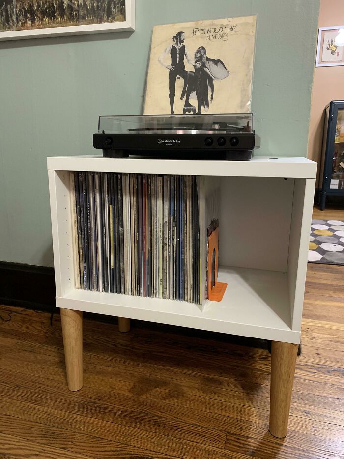 Simple Record Player Stand By Combining The Bestå 702.458.48 + Mid-Century Mod Legs Off Amazon