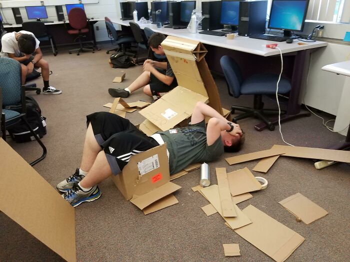 We Had A Project In Our Class Where We Were Supposed To Build Chairs Out Of Cardboard. This Was The Result Of The First Test Of One Of The Groups