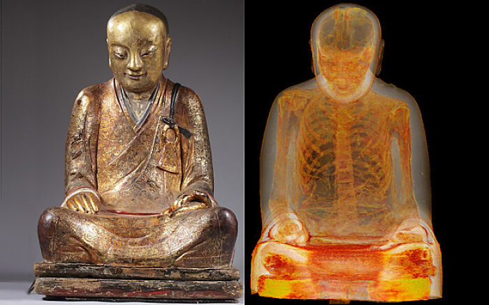 Se descubre un monje momificado dentro de una estatua de Buda de mil años de antigüedad