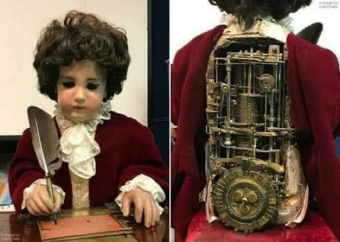 The World's First Automaton Was Assembled In The Time Of Louis Xvi (In 1773), By The Swiss Watchmaker Pierre Jaquet-Droz, Who Took 20 Months Of Hard Work To Do It. His Name Is "The Writing Boy", And At First Glance He Looks Like A Toy: He Is A Small Wooden Doll With A Porcelain Head
