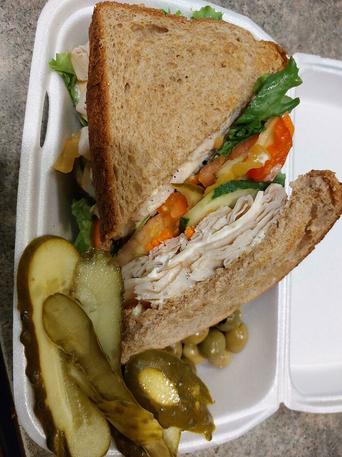 $3.50(Canadian) Casino Deli Turkey And Swiss. Asked For Extra Oilves And Pickles On The Side