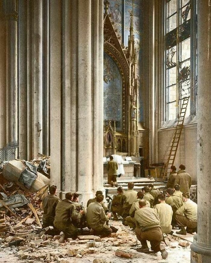 American Soldiers At Mass In The Rubble At Cologne Cathedral, March 1945