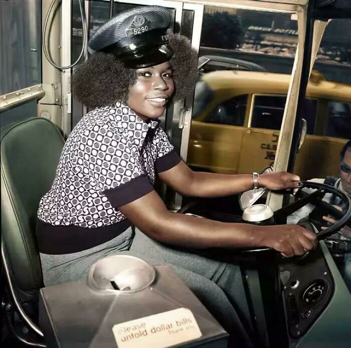 Mary Wallace: First Female Bus Driver For Chicago Transit Authority, 1974 (Colorized)