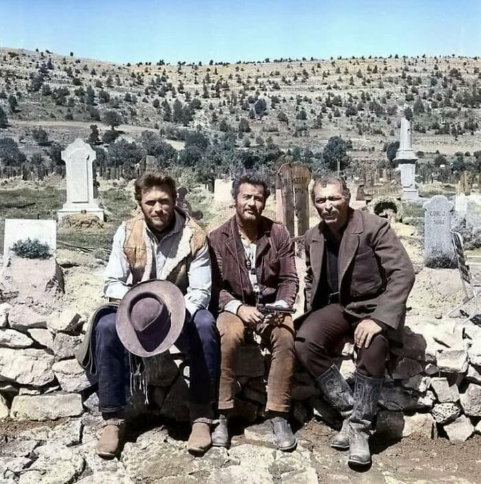Clint Eastwood, Eli Wallach, And Lee Van Cleef On The Set Of The Good, The Bad And The Ugly (1966)