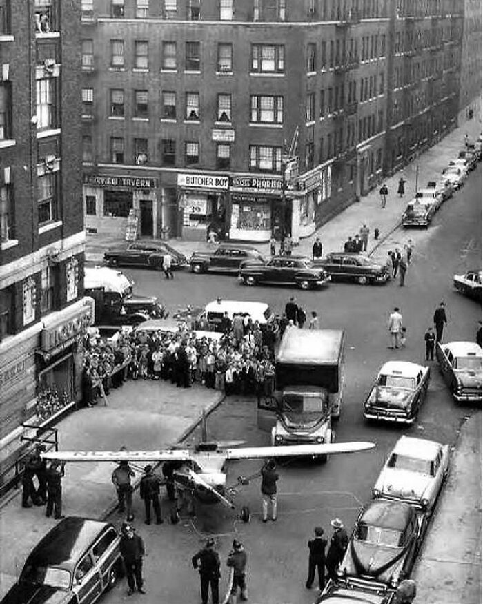 1956: For A Bet Whilst Drunk, Former Marine Thomas Fitzpatrick Stole A Small Plane From New Jersey And Then Landed It Perfectly On A Narrow Manhattan Street In Front Of The Bar He Had Been Drinking At. He Had Made A Bet With A Fellow Drinker That He Could Leave The Bar, Go To New Jersey, And Then Get Back In 15 Minutes. He Did Nearly The Exact Same Thing Two Years Later, After A Bar Patron Refused To Believe He Had Done The First One