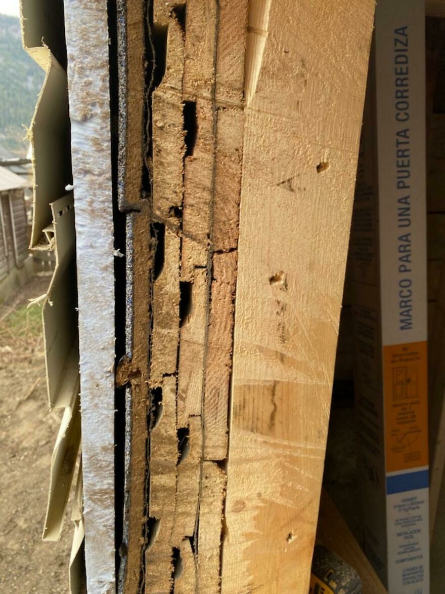 My Friends Dad Was Cutting A New Window In. Look At These Layers Of Siding!